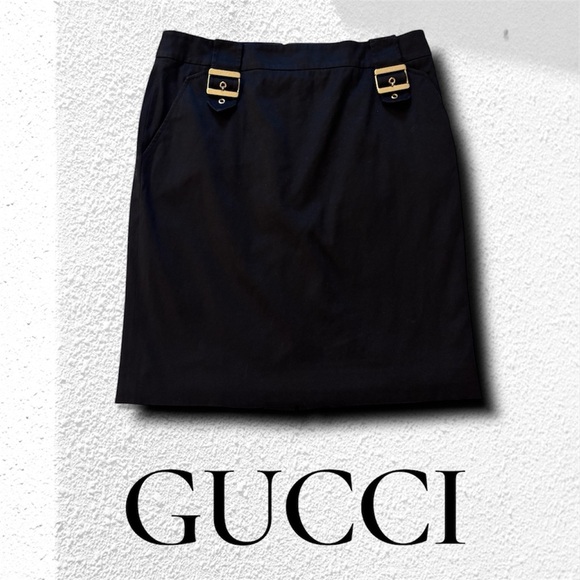 Gucci Dresses & Skirts - Gucci Black Pencil Skirt with Gold Details